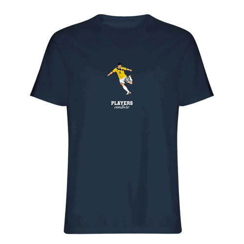 James Rodriguez Icon t-shirt – navy men's t-shirt with white James Rodriguez Icon letters and Players Couture logo on the