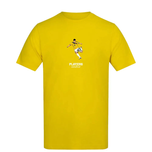 James Rodriguez Icon t-shirt – yellow men's t-shirt with black James Rodriguez Icon letters and Players Couture logo on the