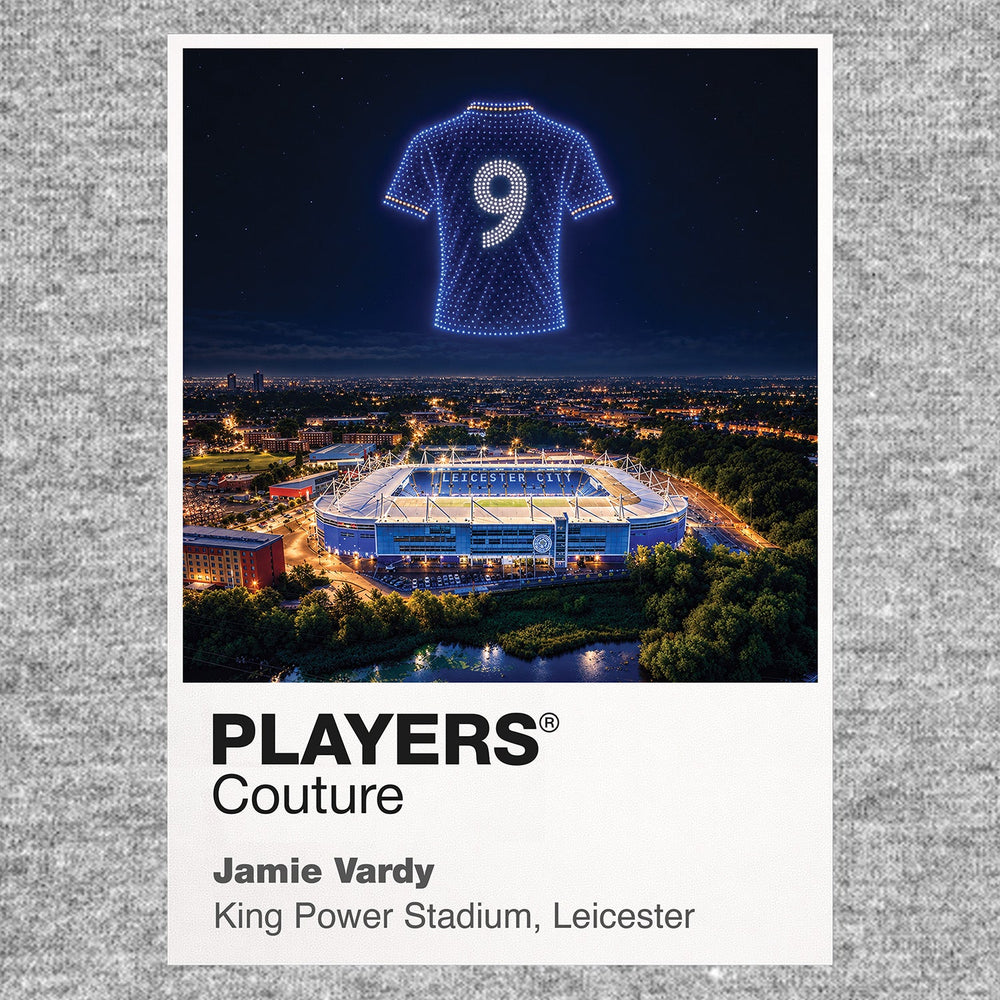Jamie Vardy Leicester City number 9 Icons in Lights Frame artwork in grey