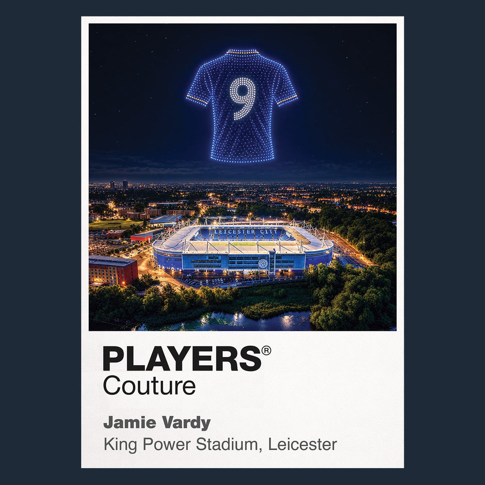 Jamie Vardy Leicester City number 9 Icons in Lights Frame artwork in navy
