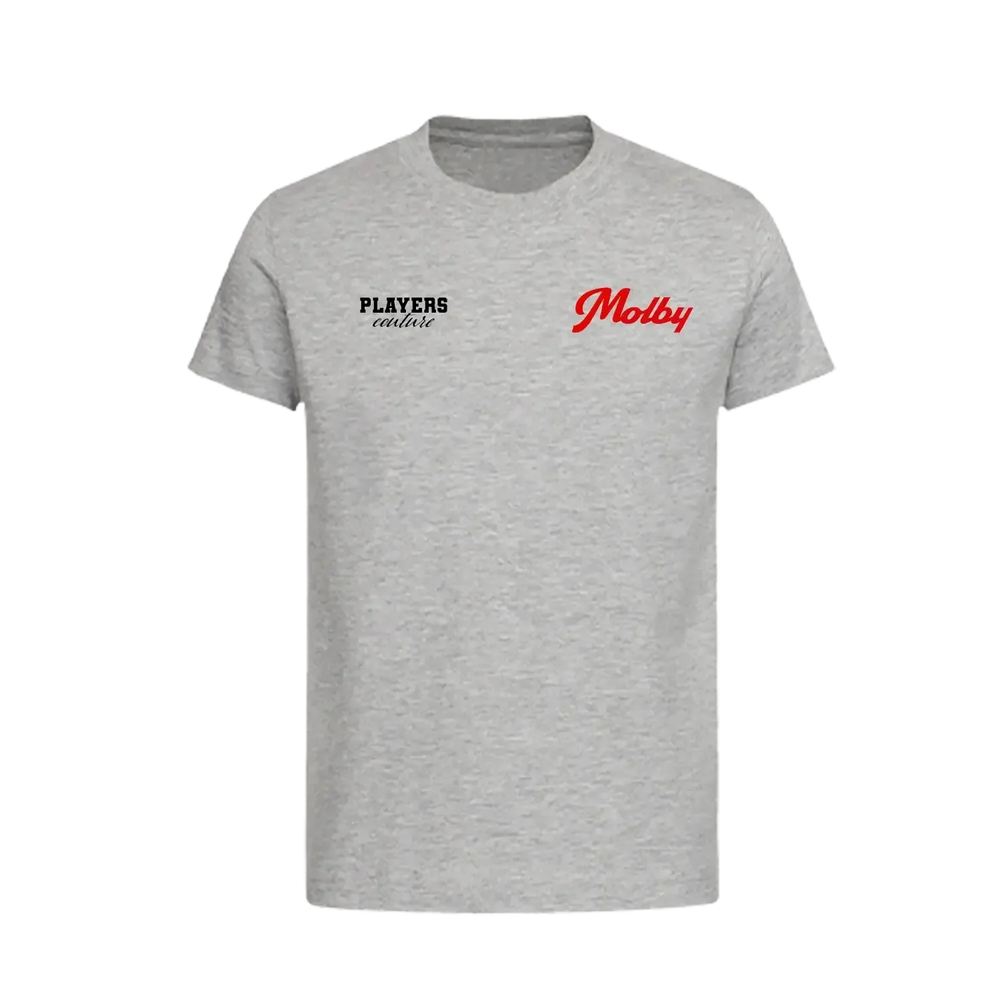 Jan Molby t-shirt – grey kids' t-shirt featuring the Jan Molby Players Couture logo