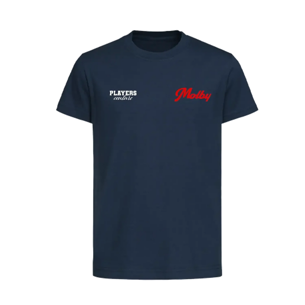 Jan Molby t-shirt – navy kids' t-shirt featuring the Jan Molby Players Couture logo
