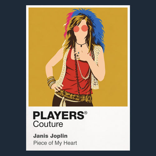 Janis Joplin Janis Joplin's tinted glasses, jewellery and fearless live-performance identity Icon Frame artwork in navy
