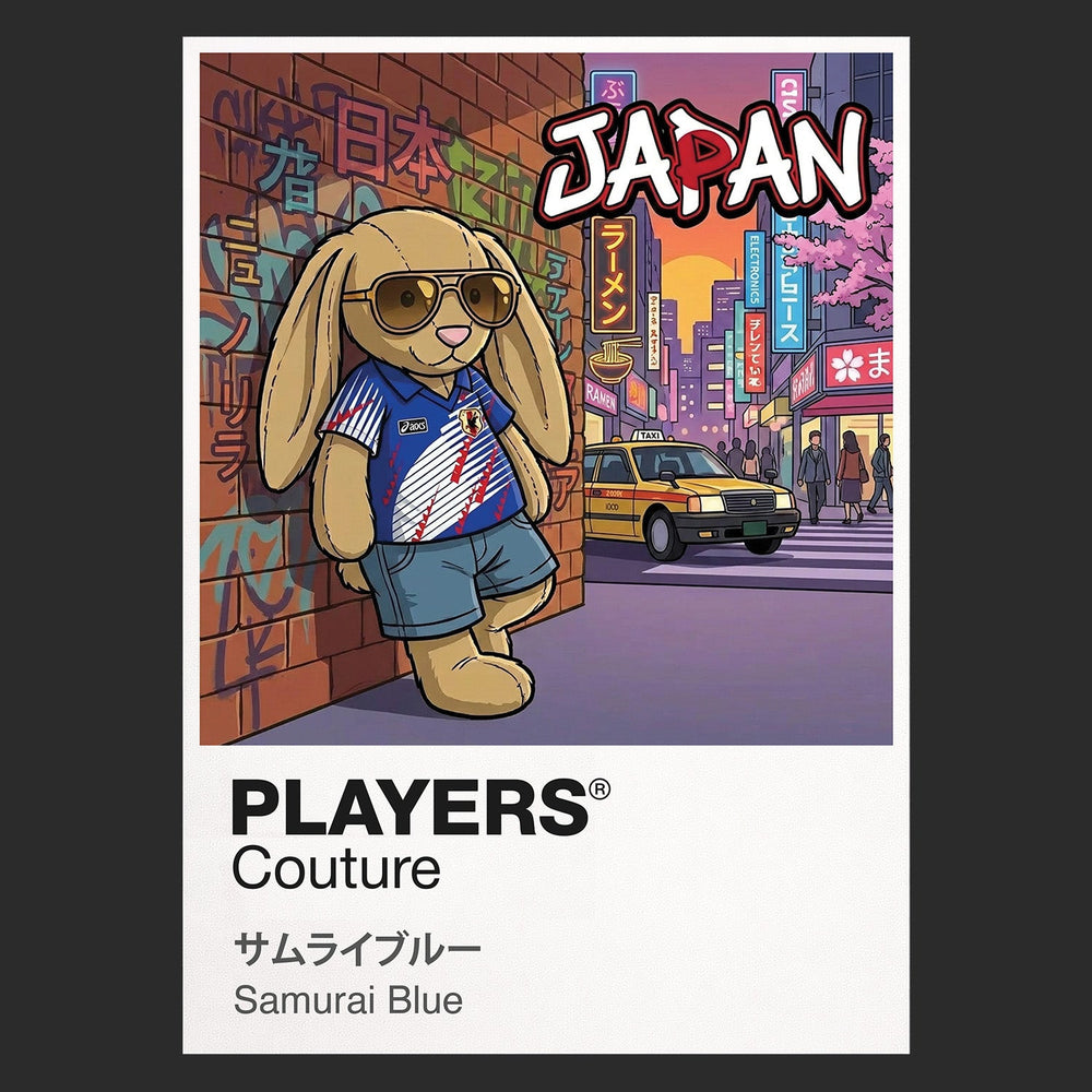 Japan Football Cool Bunny Kids T-Shirt – Japan football cool bunny artwork close-up on Black – Players Couture