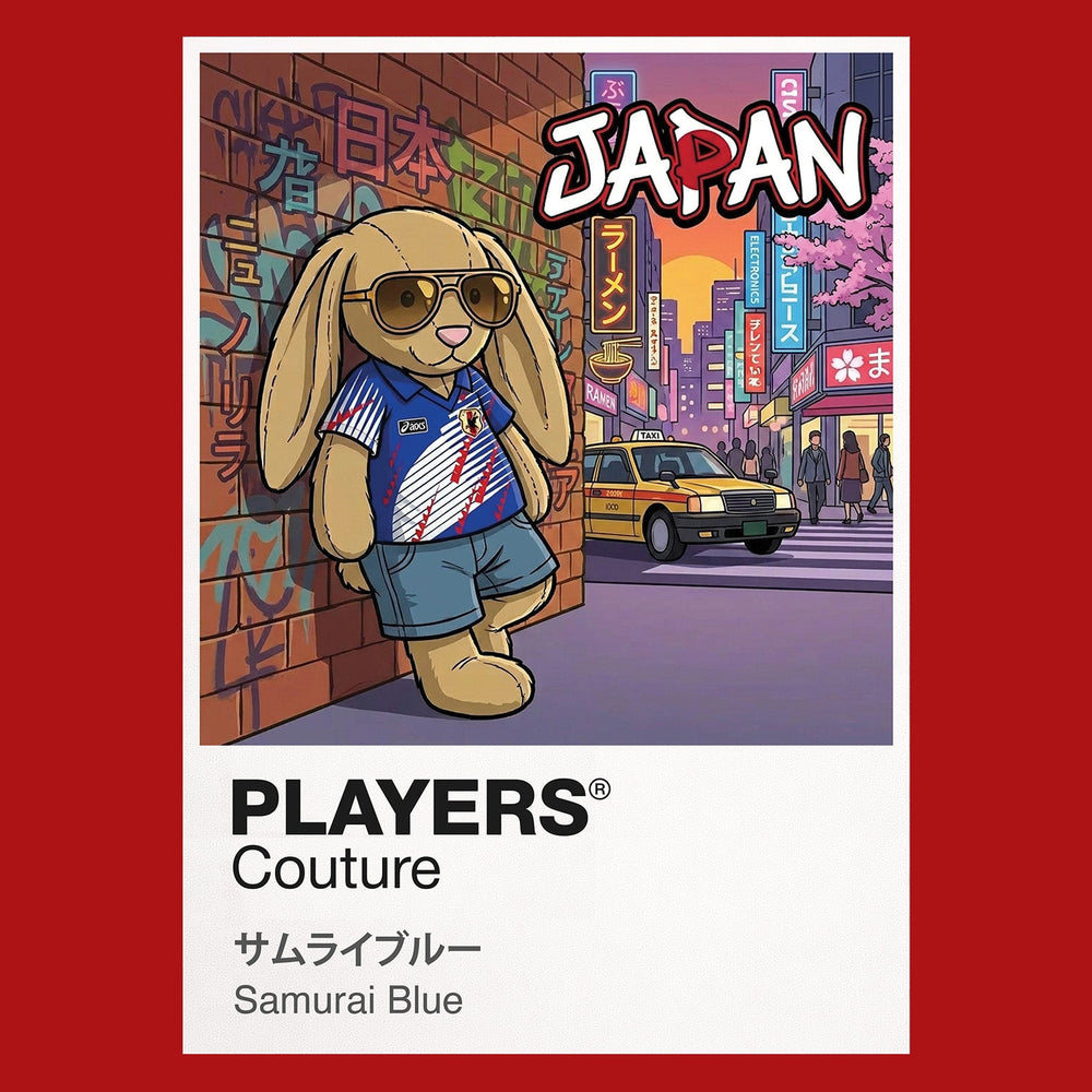 Japan Football Cool Bunny Men's T-Shirt – Japan football cool bunny artwork close-up on Red – Players Couture