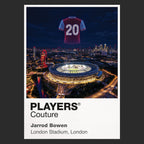 Jarrod Bowen West Ham United number 20 Icons in Lights Frame artwork in black