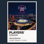 Jarrod Bowen West Ham United number 20 Icons in Lights Frame artwork in navy