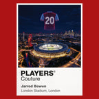 Jarrod Bowen West Ham United number 20 Icons in Lights Frame artwork in red