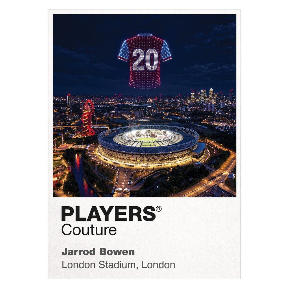 Jarrod Bowen West Ham United number 20 Icons in Lights Frame artwork in white