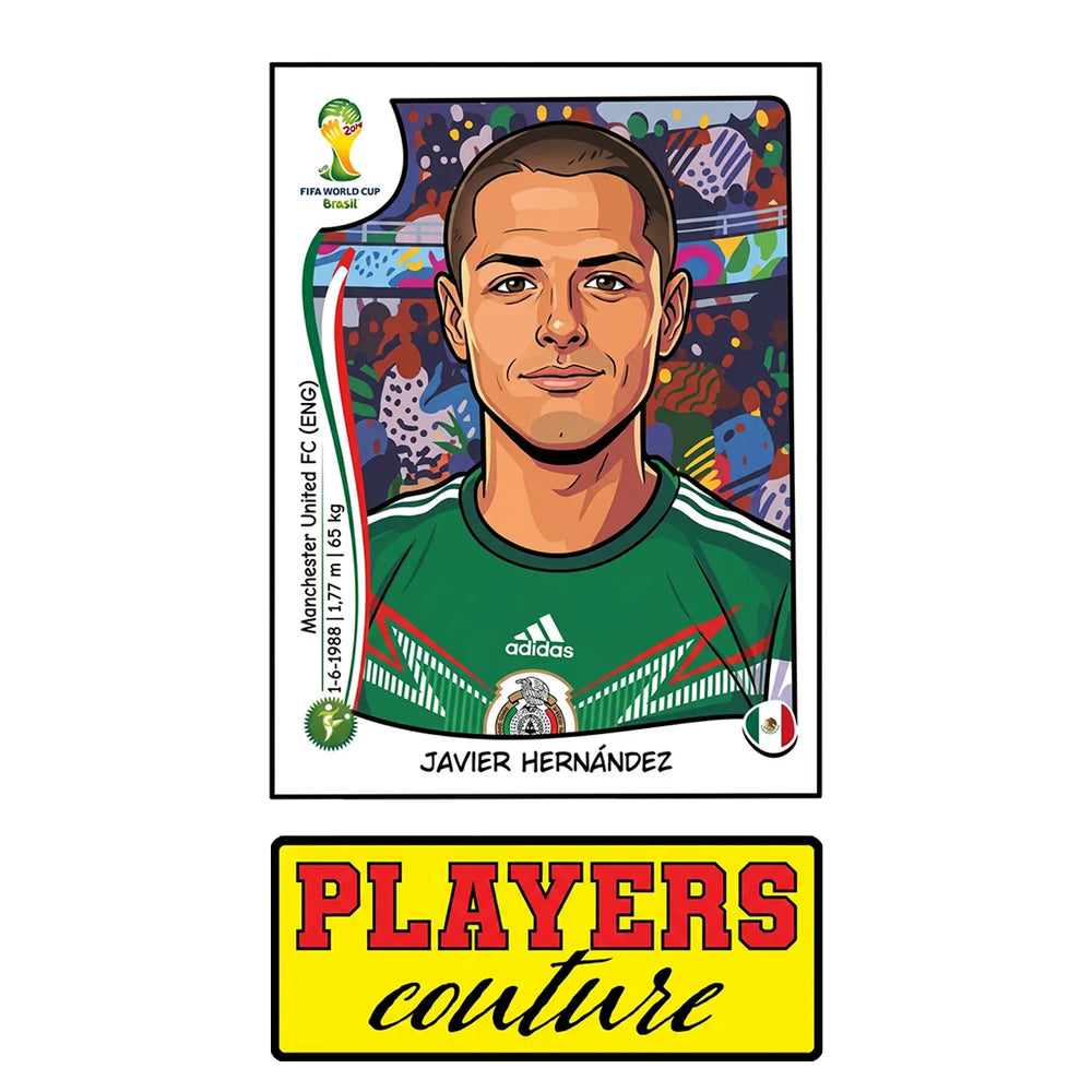 Javier Hernandez World Cup Sticker Men's T-Shirt – close-up detail shot of the Javier Hernandez World Cup Players Couture