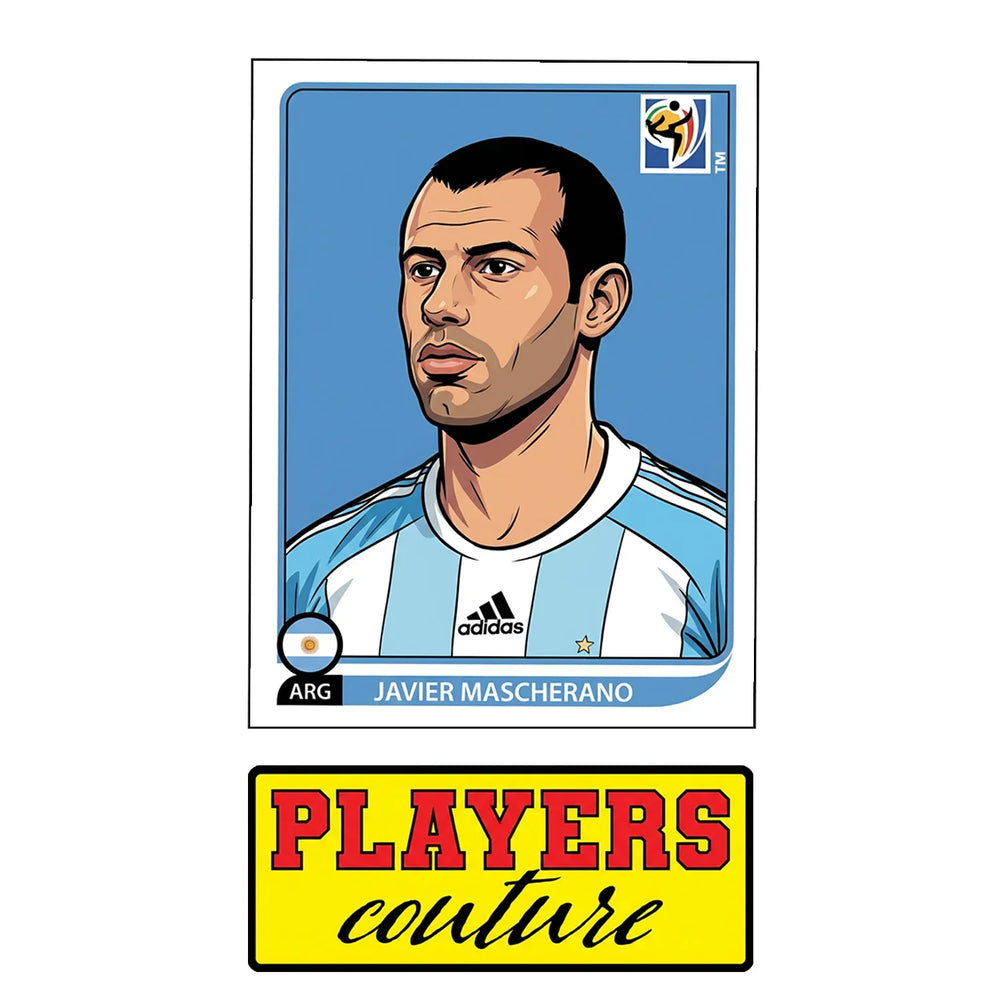 Javier Mascherano World Cup Sticker Men's T-Shirt – close-up detail shot of the Javier Mascherano World Cup Players Couture