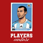 Javier Mascherano World Cup Sticker Men's T-Shirt – red close-up detail shot of the Javier Mascherano World Cup Players