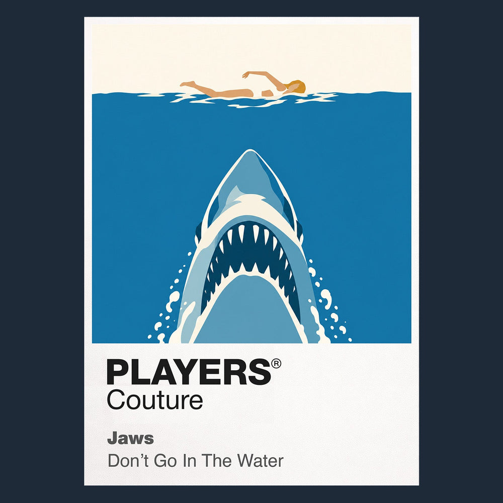 Jaws Brody, Hooper and Quint aboard the Orca above the unseen threat in Amity's water Icon Frame artwork in navy