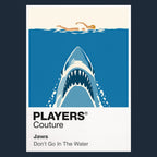 Jaws Brody, Hooper and Quint aboard the Orca above the unseen threat in Amity's water Icon Frame artwork in navy