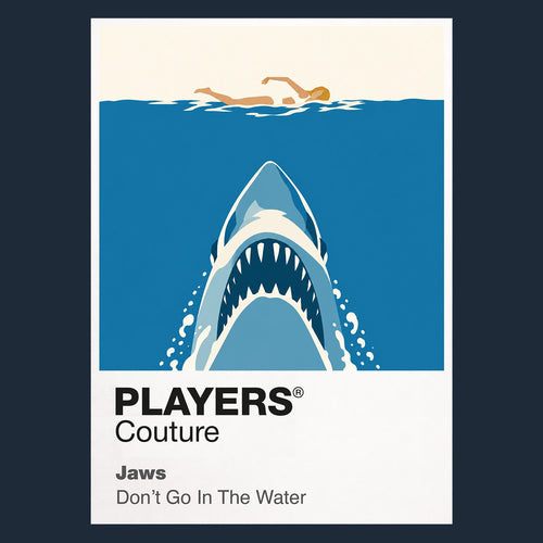 Jaws Brody, Hooper and Quint aboard the Orca above the unseen threat in Amity's water Icon Frame artwork in navy