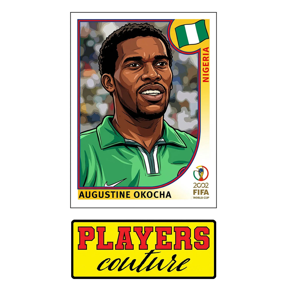 Jay Jay Okocha World Cup Sticker Men's T-Shirt – close-up detail shot of the Jay Jay Okocha World Cup Players Couture logo