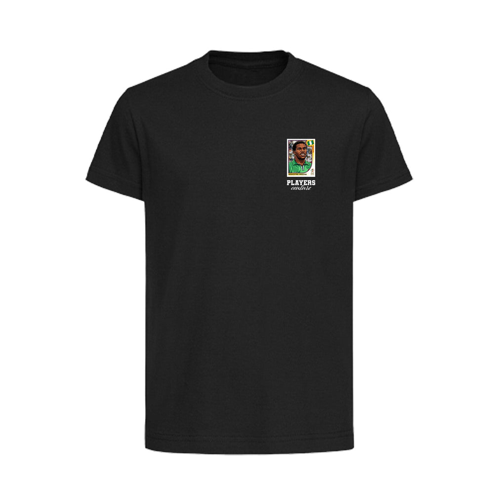 Jay-Jay Okocha World Cup Sticker Kids T-Shirt – jay jay okocha sticker kids black tshirt Players Couture design