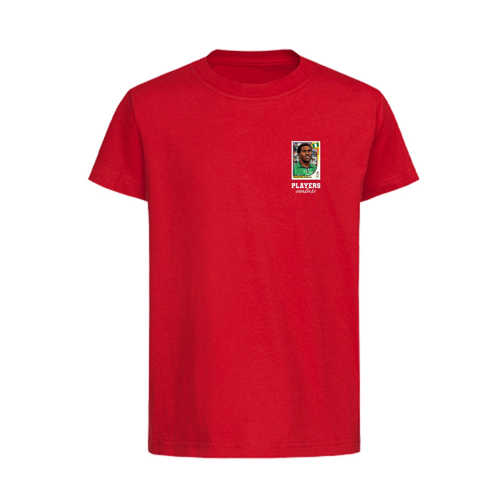 Jay-Jay Okocha World Cup Sticker Kids T-Shirt – jay jay okocha sticker kids red tshirt Players Couture design