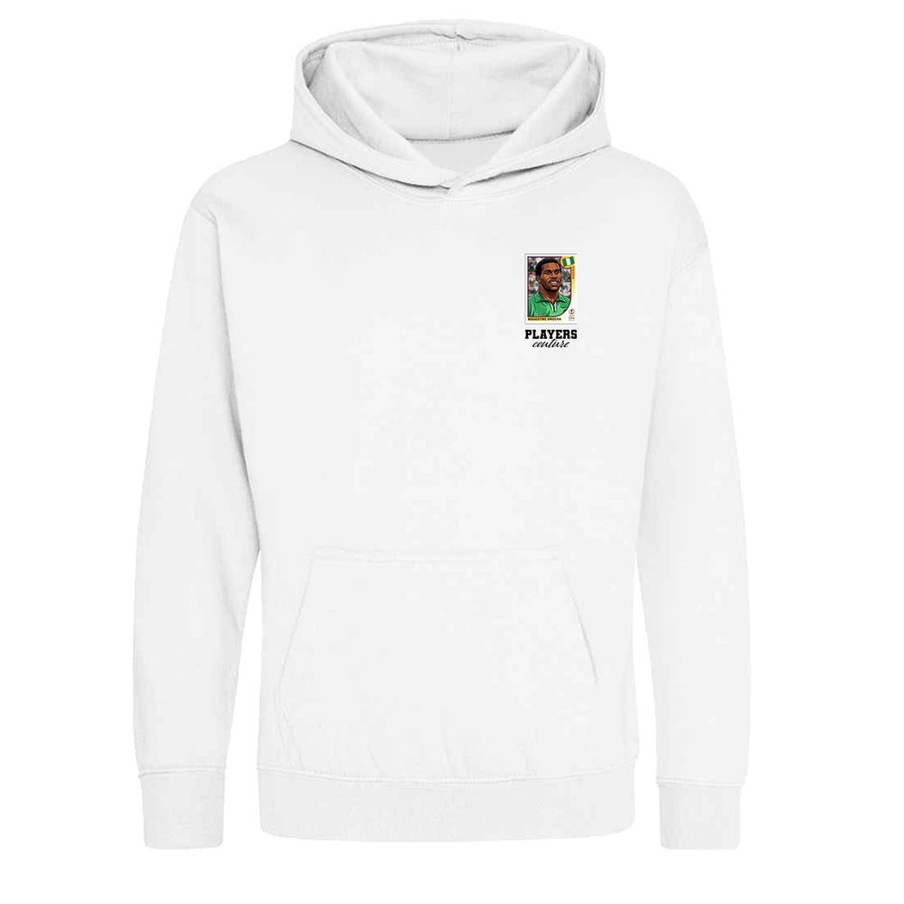 Jay-Jay Okocha World Cup Sticker Kids Hoodie – jay jay okocha sticker kids white hoodie Players Couture design