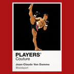 Jean-Claude Van Damme Jean-Claude Van Damme in a controlled high-kick and split stance drawn from his defining action roles Icon Frame artwork in red