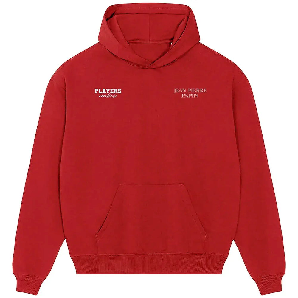 Jean Pierre Papin Logo Players Couture Men's Casual Hoodie - Red / S | AC Milan, Ballon D'Or, Bayern Munich, Bordeaux, Club Brugge, Fashion Collection, Football, France, Hoodies, Marseille, Men's, PSG, Volume 1