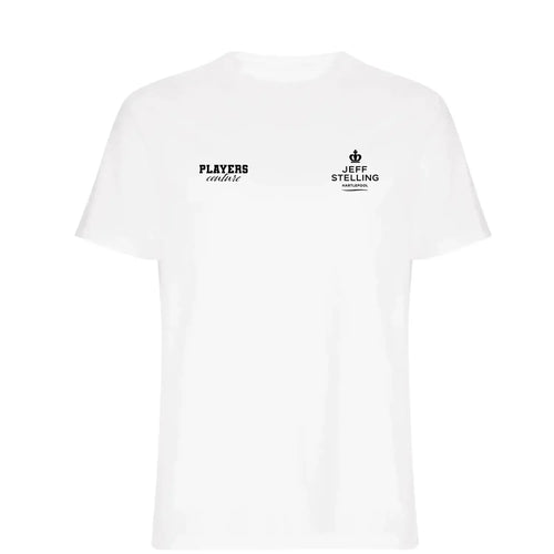Jeff Stelling t-shirt – white men's t-shirt featuring the Jeff Stelling Players Couture logo