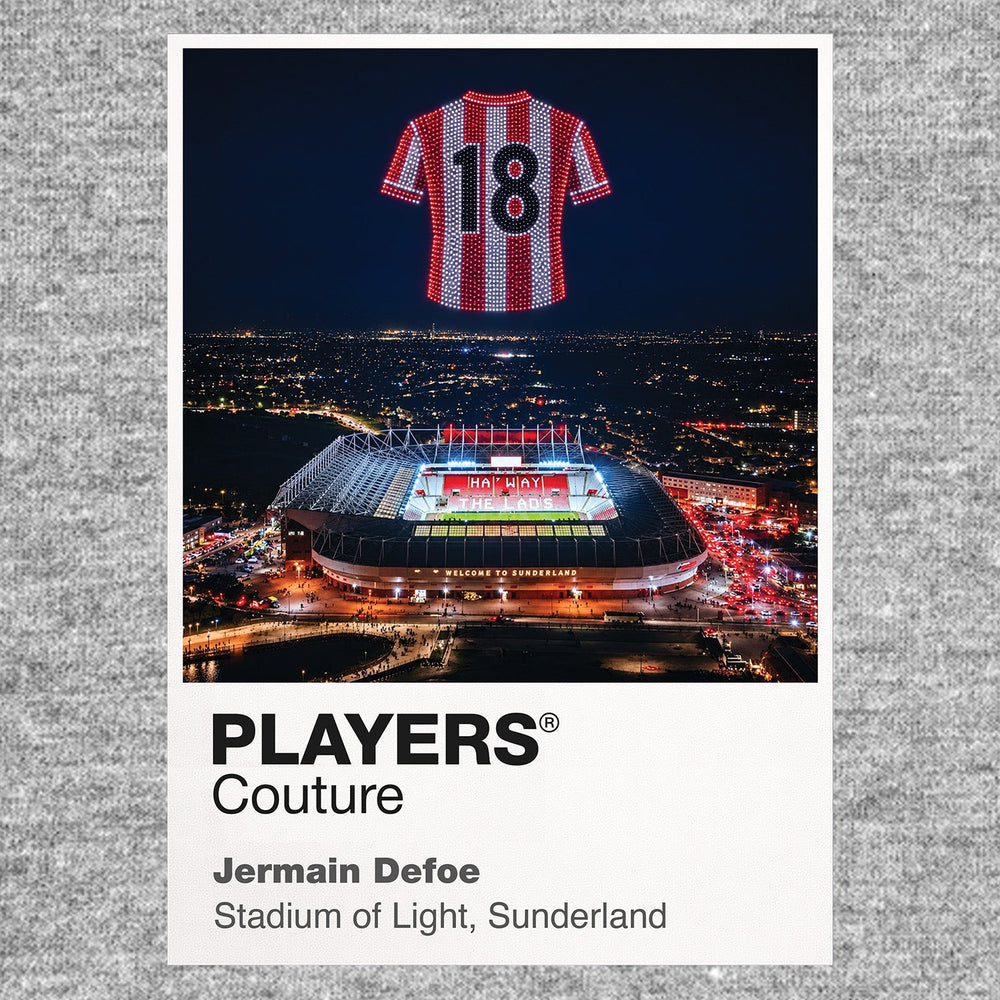 Jermain Defoe Sunderland number 18 Icons in Lights Frame artwork in grey