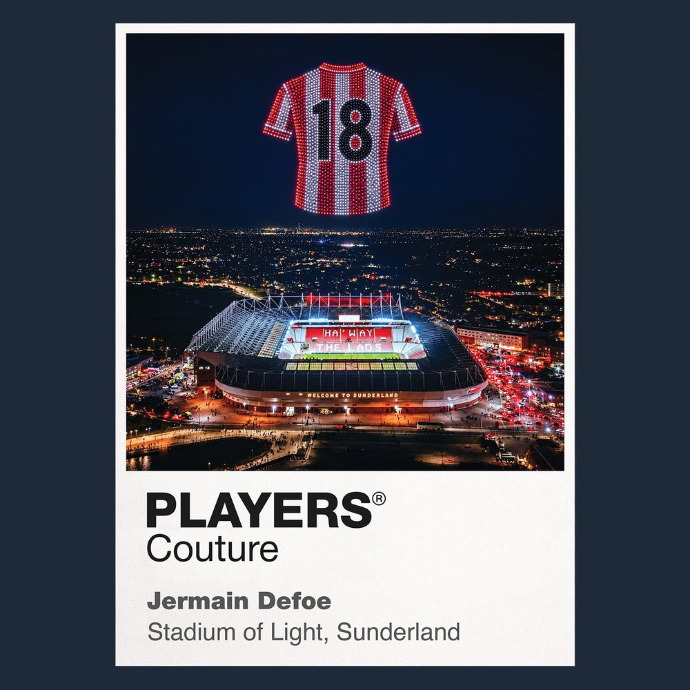 Jermain Defoe Sunderland number 18 Icons in Lights Frame artwork in navy