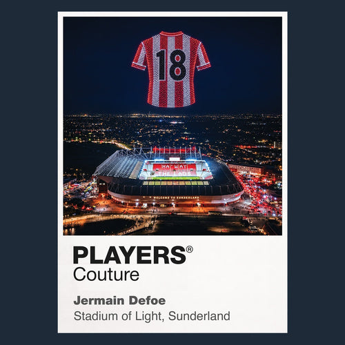 Jermain Defoe Sunderland number 18 Icons in Lights Frame artwork in navy