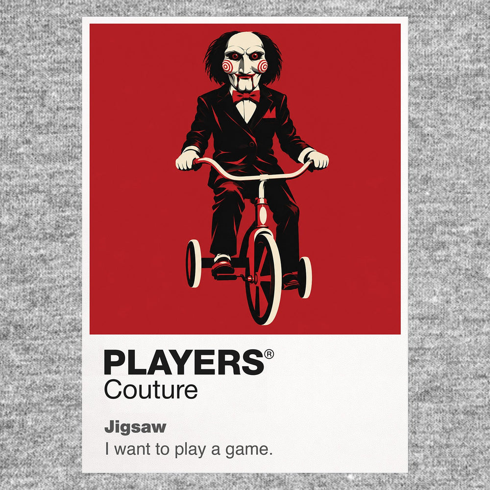 Jigsaw Billy the puppet and the spiral-marked machinery associated with Jigsaw's tests Icon Frame artwork in grey
