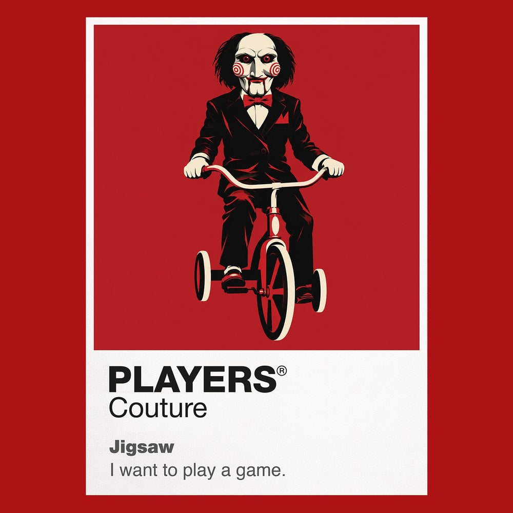 Jigsaw Billy the puppet and the spiral-marked machinery associated with Jigsaw's tests Icon Frame artwork in red