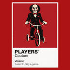 Jigsaw Billy the puppet and the spiral-marked machinery associated with Jigsaw's tests Icon Frame artwork in red