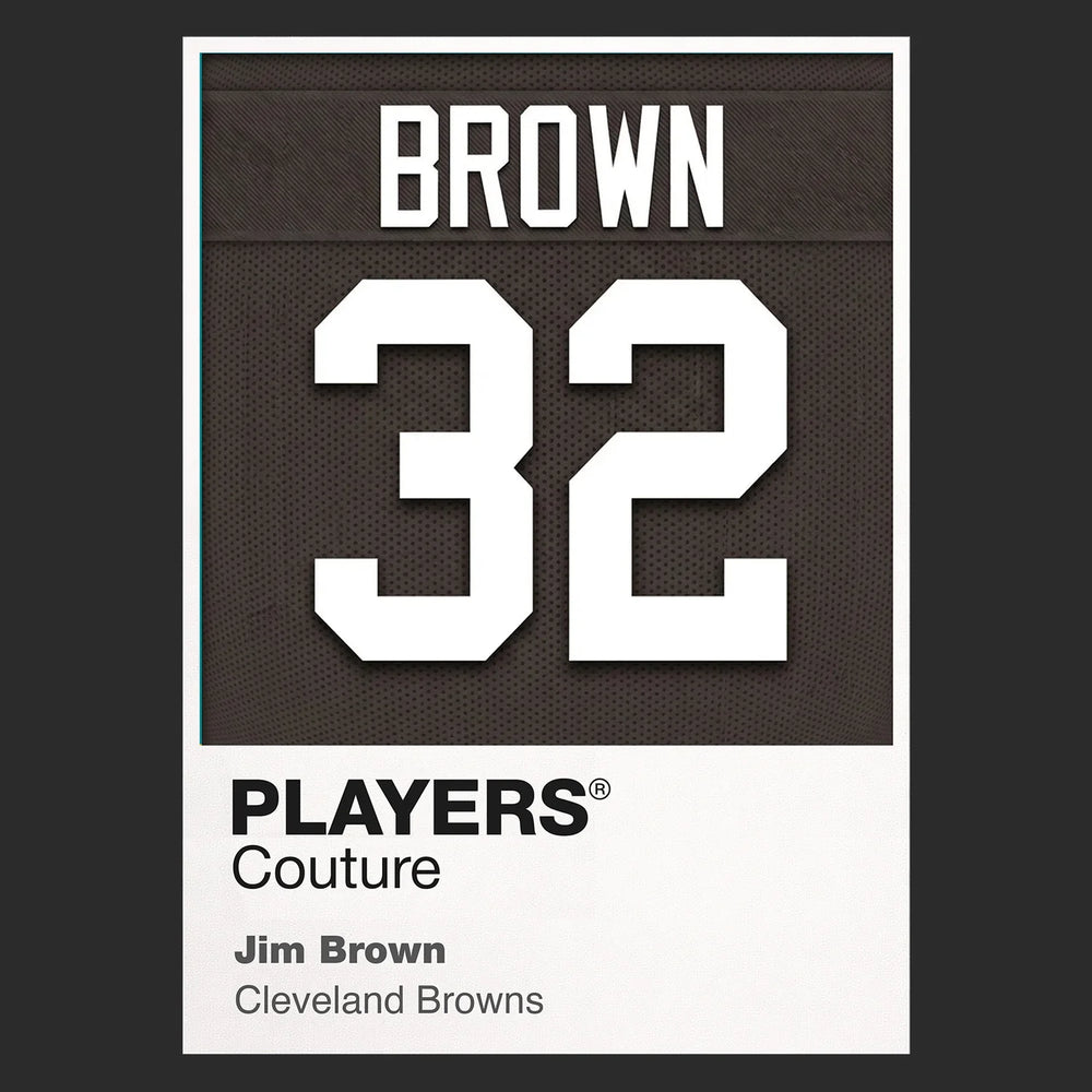 Jim Brown 32 Jersey Frame Men's T-Shirt – brown close-up detail shot of the Jim Brown 32 Players Couture logo design