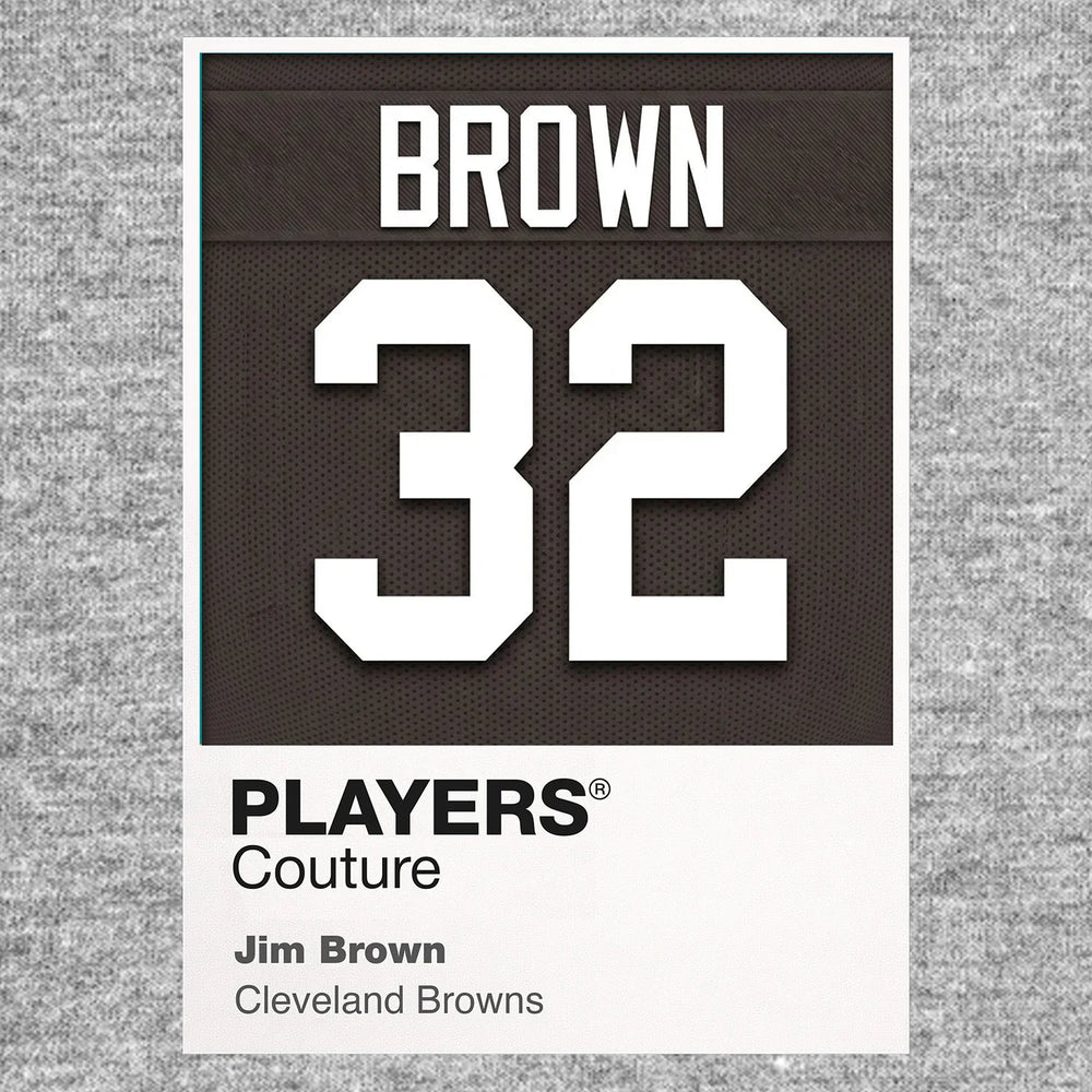 Jim Brown 32 Jersey Frame Men's T-Shirt – brown close-up detail shot of the Jim Brown 32 Players Couture logo design