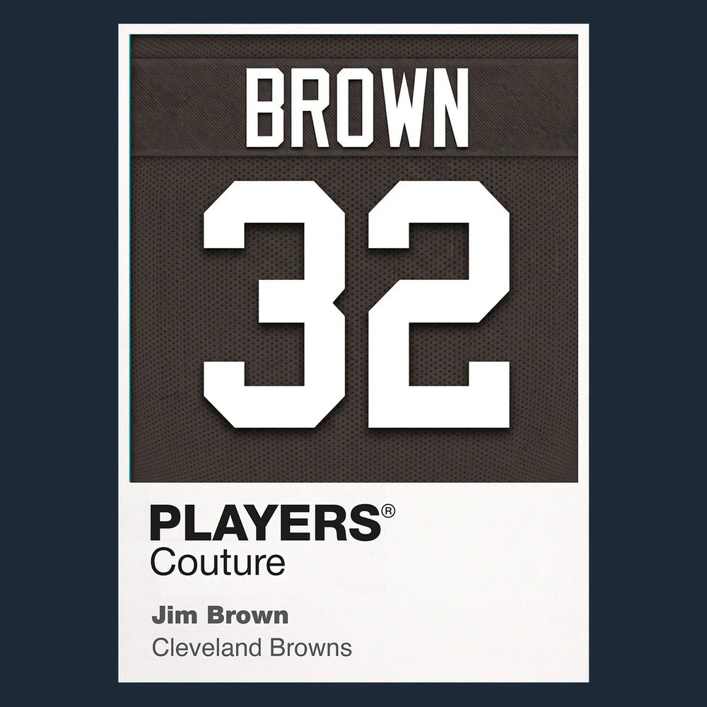 Jim Brown 32 Jersey Frame Men's T-Shirt – brown close-up detail shot of the Jim Brown 32 Players Couture logo design