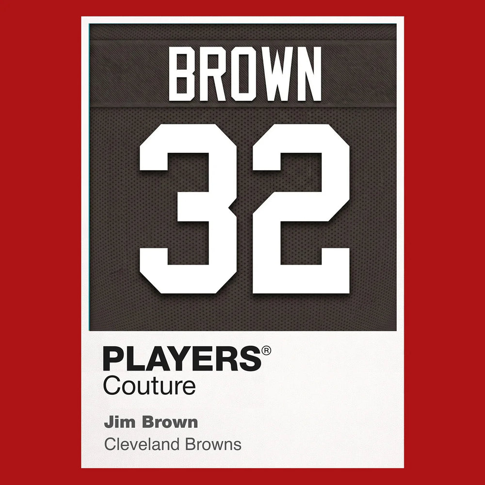 Jim Brown 32 Jersey Frame Men's T-Shirt – brown close-up detail shot of the Jim Brown 32 Players Couture logo design