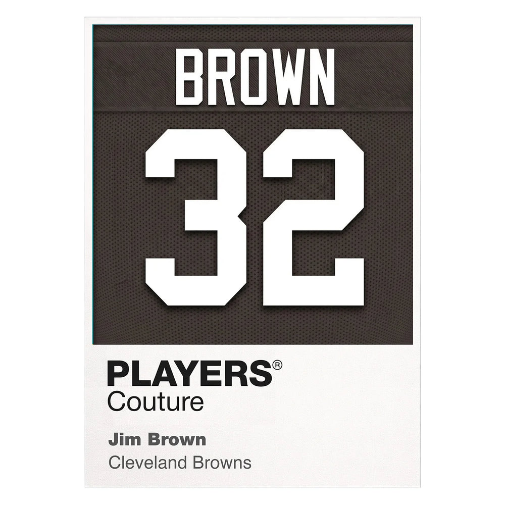 Jim Brown 32 Jersey Frame Men's T-Shirt – brown close-up detail shot of the Jim Brown Players Couture logo design