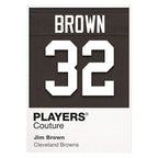 Jim Brown 32 Jersey Frame Men's T-Shirt – brown close-up detail shot of the Jim Brown Players Couture logo design