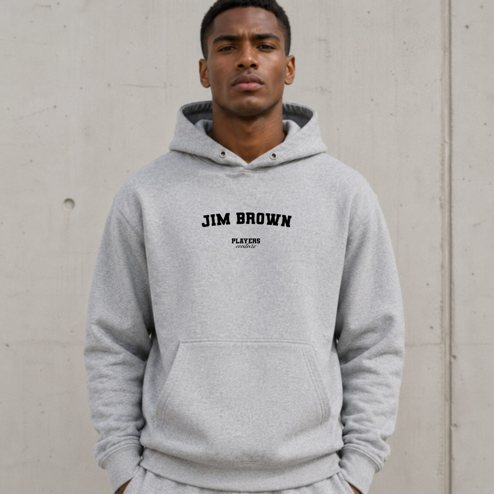 jim-brown name-print hoodie - grey
