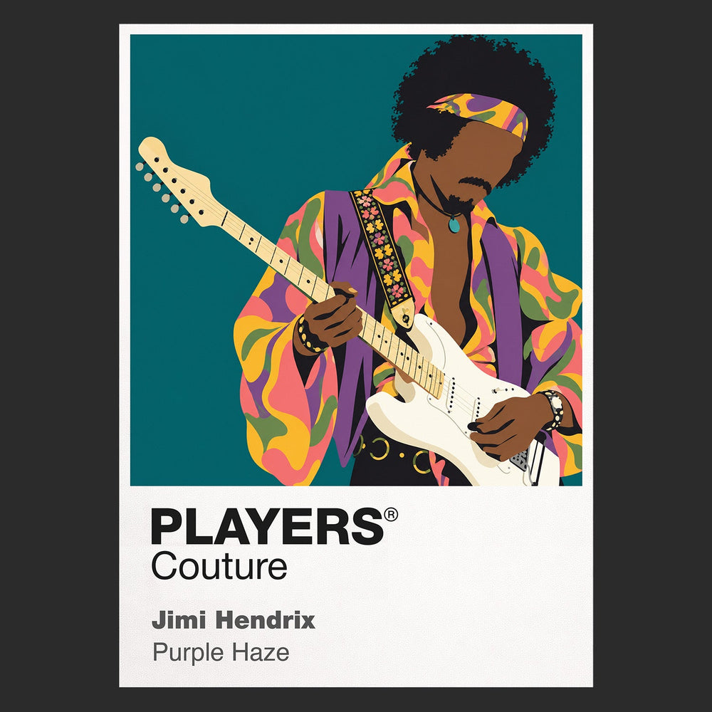 Jimi Hendrix the fashion, instrument and movement that made Hendrix instantly recognisable Icon Frame artwork in black