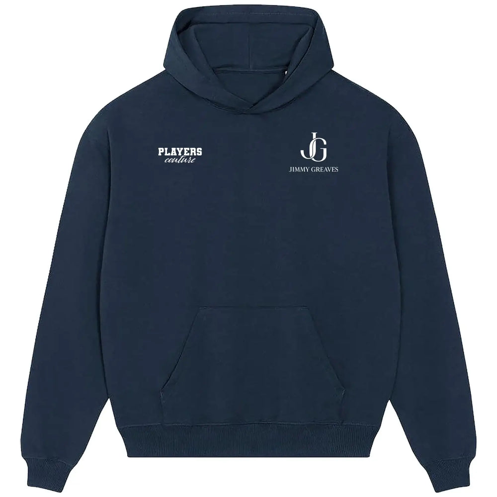 Jimmy Greaves Logo Players Couture Men's Casual Hoodie - Navy / S | AC Milan, Chelsea, England, Fashion Collection, Football, Hoodies, Men's, Tottenham Hotspur, Volume 1, West Ham United