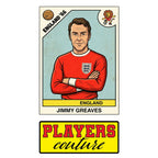 Jimmy Greaves World Cup Sticker Men's T-Shirt – close-up detail shot of the Jimmy Greaves World Cup Players Couture logo