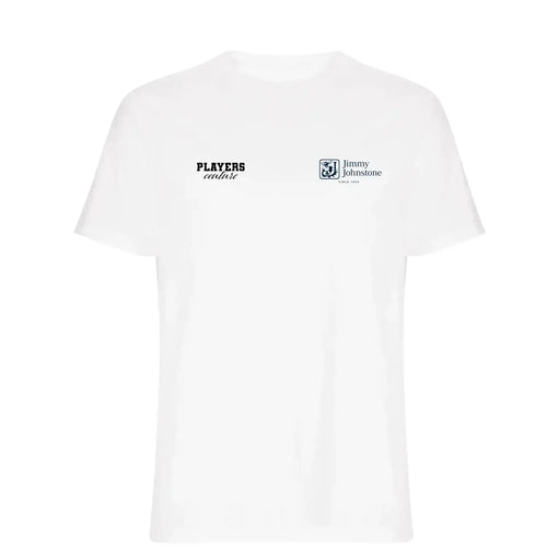 Jimmy Johnstone t-shirt – white men's t-shirt featuring the Jimmy Johnstone Players Couture logo