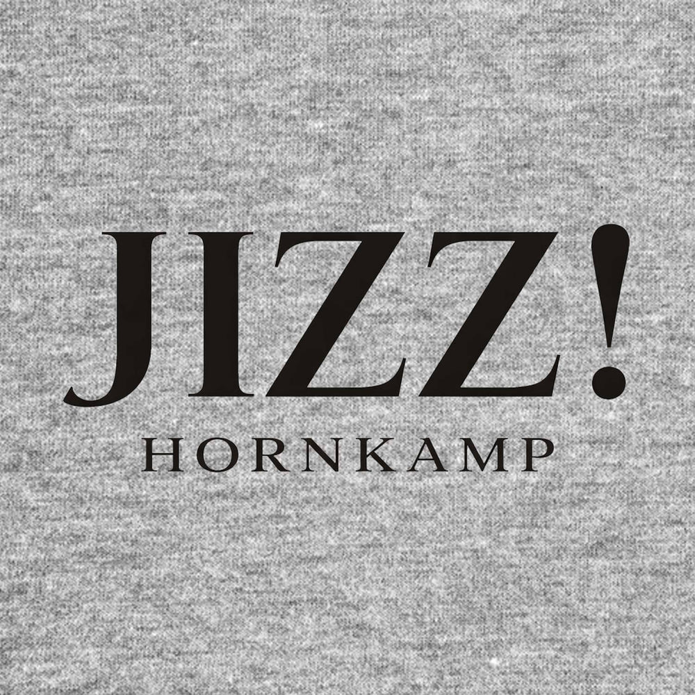 Jizz Hornkamp Logo Men's T-Shirt – grey close-up detail shot of the Jizz Hornkamp Players Couture logo design