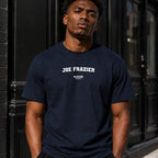 Joe Frazier Men's T-Shirt — lifestyle photo, Navy t-shirt