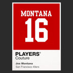 Joe Montana 16 Jersey Frame Men's T-Shirt – black close-up detail shot of the Joe Montana 16 Players Couture logo design