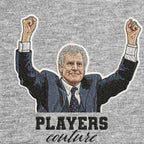 Joe Royle Badge Men's Hoodie – grey close-up detail shot of the Joe Royle Players Couture logo design