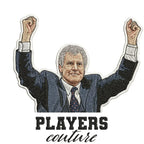 Joe Royle Badge Men's Hoodie – white close-up detail shot of the Joe Royle Players Couture logo design
