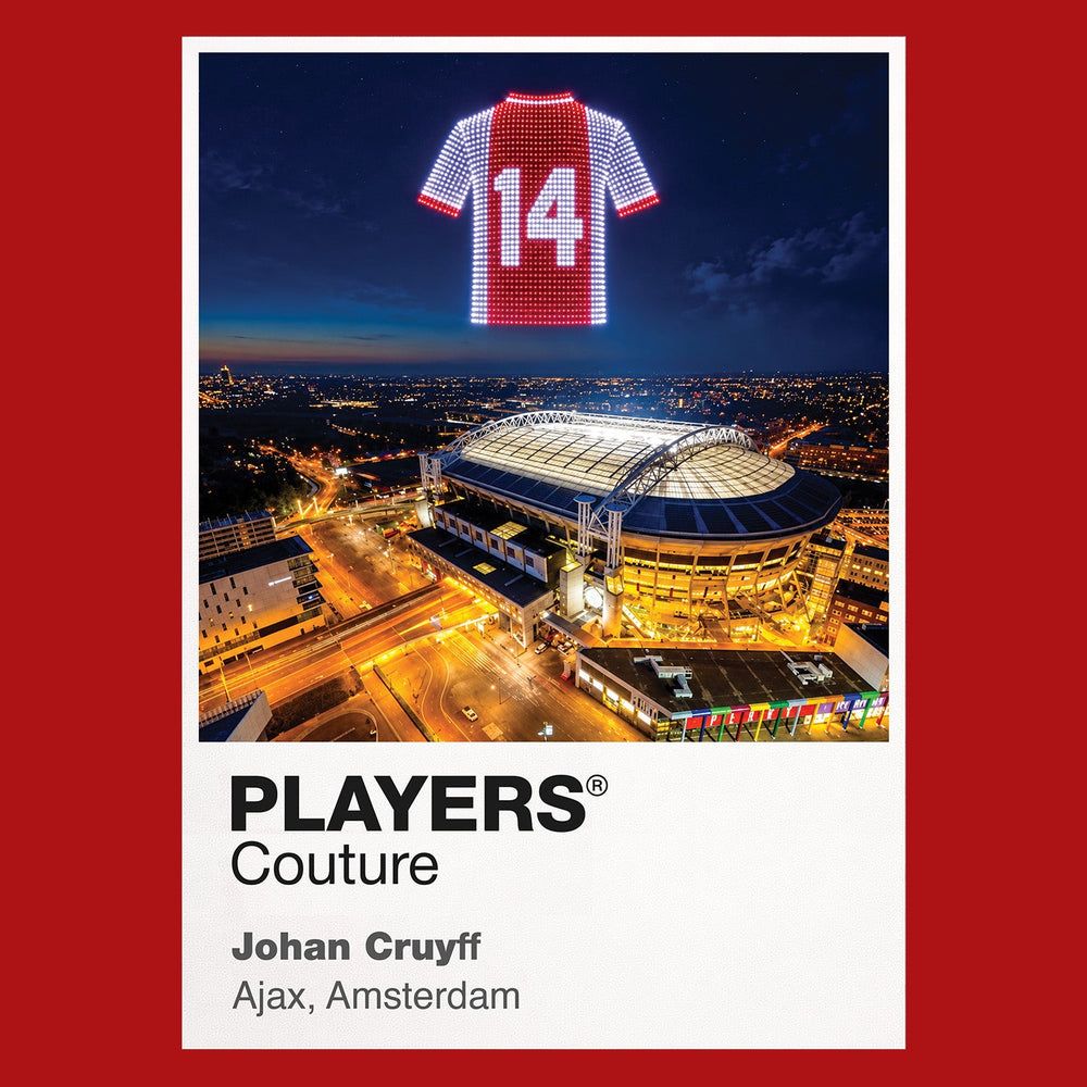 Johan Cruyff Ajax number 14 Icons in Lights Frame artwork in red