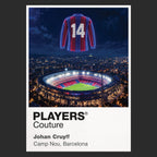 Johan Cruyff Barcelona number 14 Icons in Lights Frame artwork in black